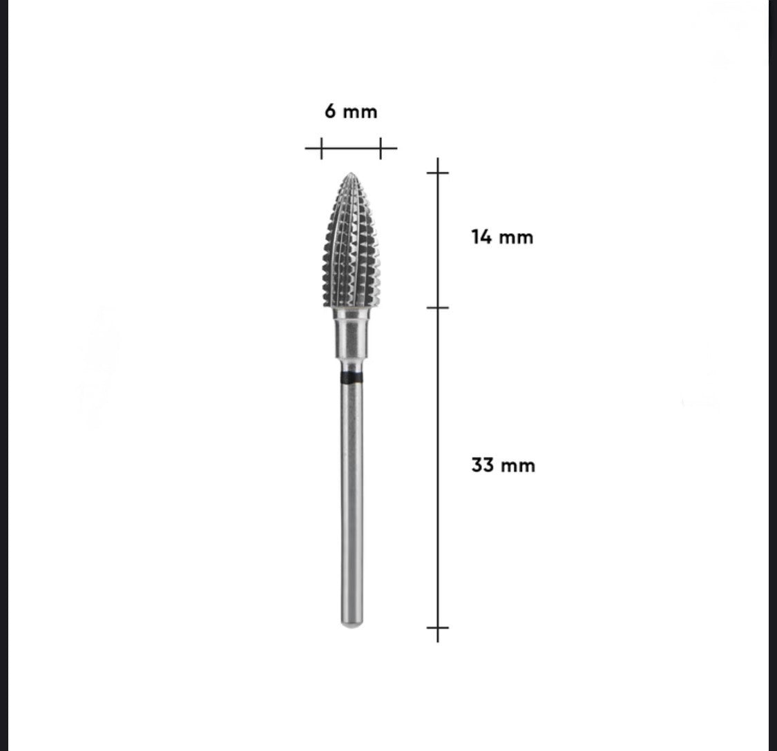 STALEKS EXPERT Carbide nail drill bit pine cone black hard, head diameter 6 mm, working part 14 mm