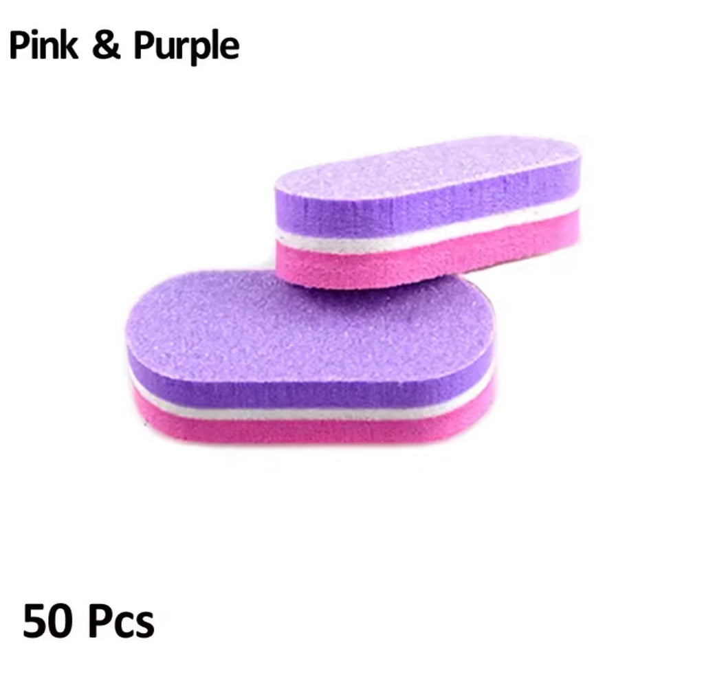 Mini Nail Buffer Block 100/180 Grit 50Pcs  • Pink & Purple