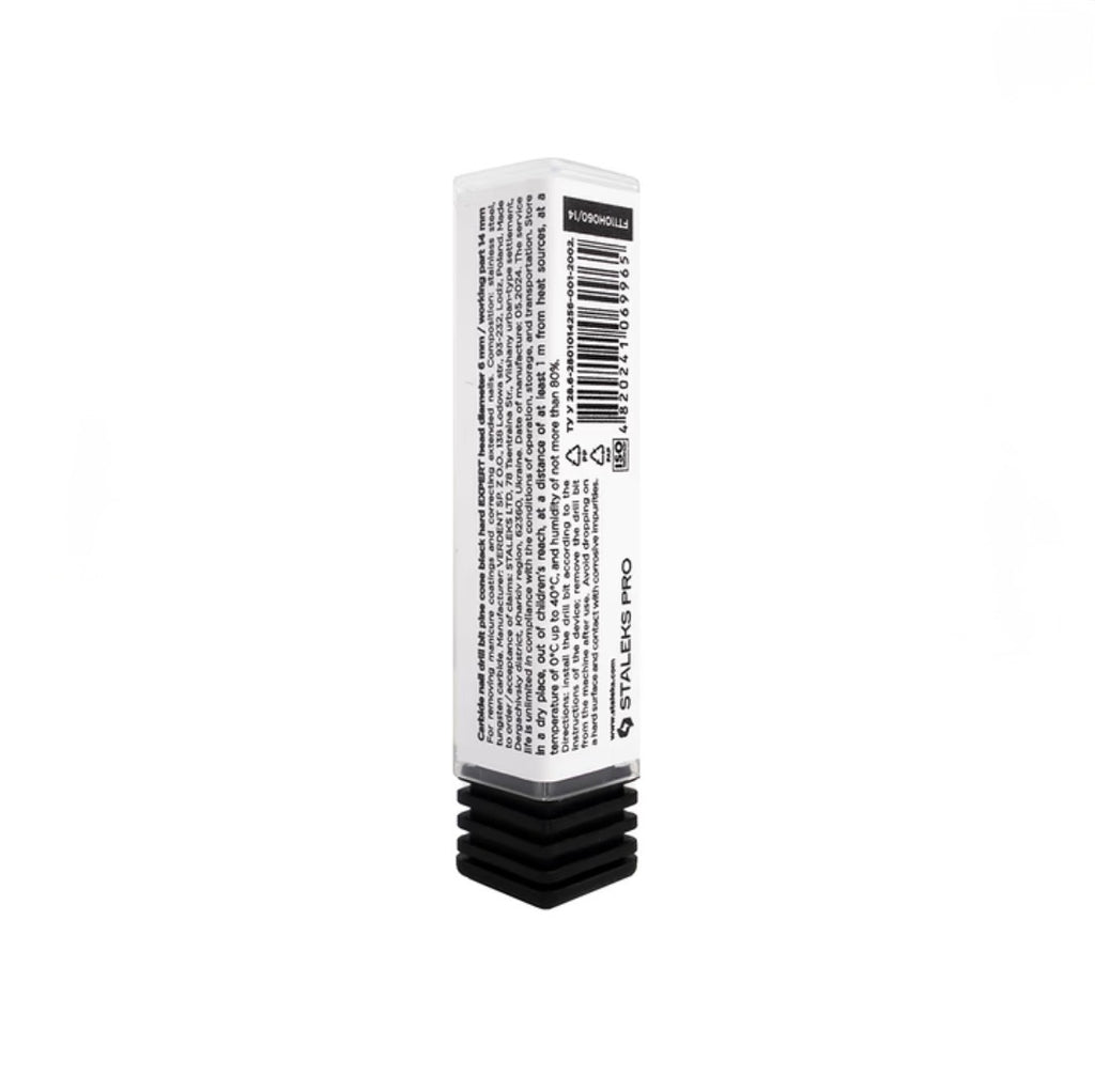 STALEKS EXPERT Carbide nail drill bit pine cone black hard, head diameter 6 mm, working part 14 mm