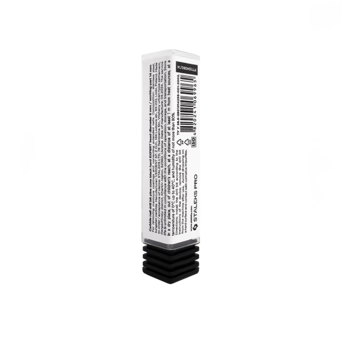 STALEKS EXPERT Carbide nail drill bit pine cone black hard, head diameter 6 mm, working part 14 mm
