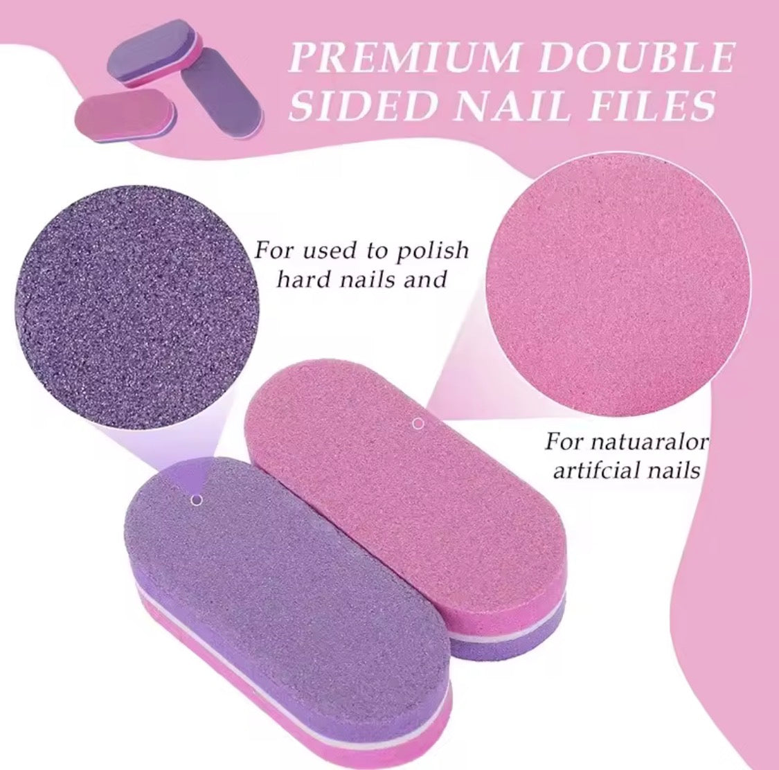 Mini Nail Buffer Block 100/180 Grit 50Pcs  • Pink & Purple